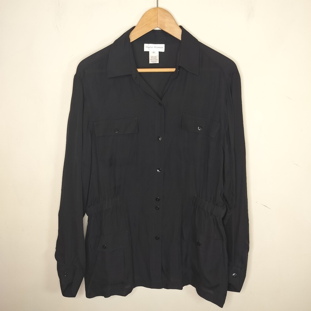 Rena Rowan Silk Blouse Button Up Chiffon Minimalist